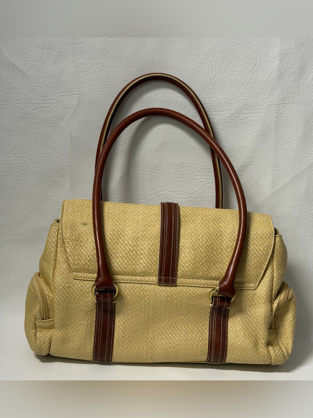 Vintage 90s Lauren Ralph Lauren straw look purse leather details - Picture 4 of 10